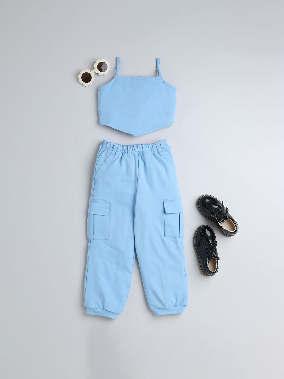 

taffykids Girls Shoulder Straps Neck Sleeveless Top With Jogger, Blue
