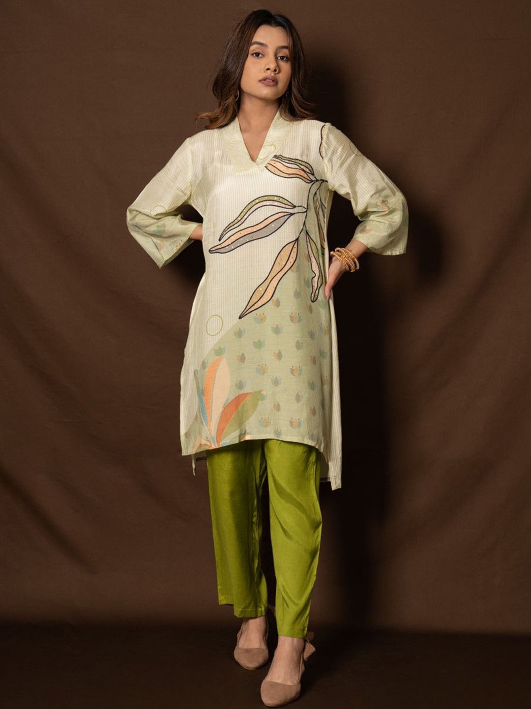 

AUTUMN LANE Printed V-Neck Tunic With Trousers, Green