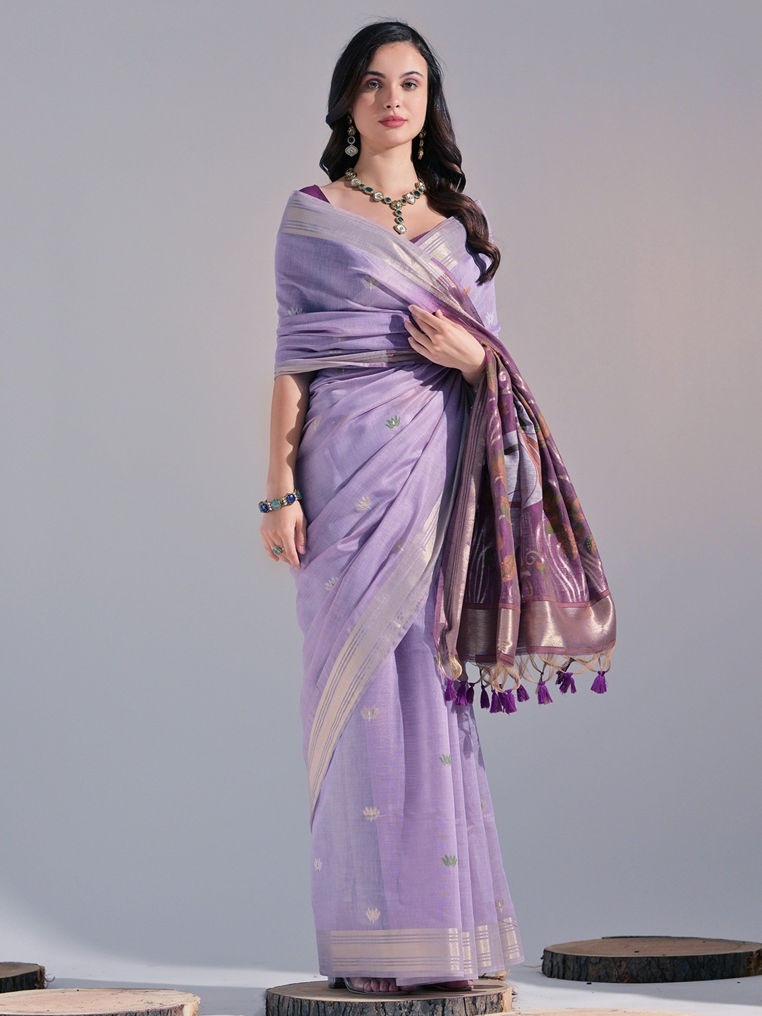 

MySilkLove Floral Woven Design Saree, Purple