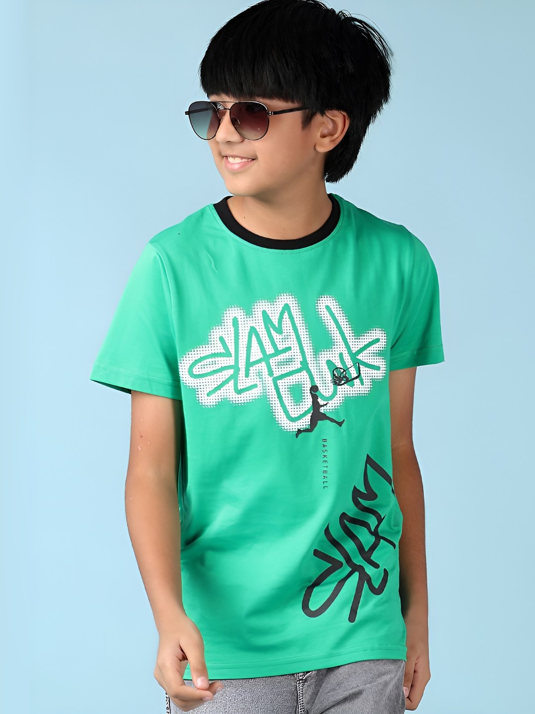 

V-Mart Boys Typography Printed Round Neck Cotton T-shirt, Green