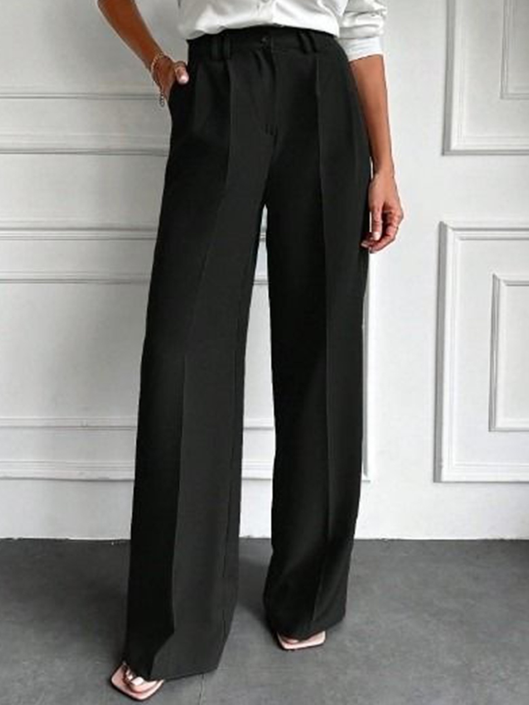 

Next One Women High-Rise Pleated Korean Trousers, Black