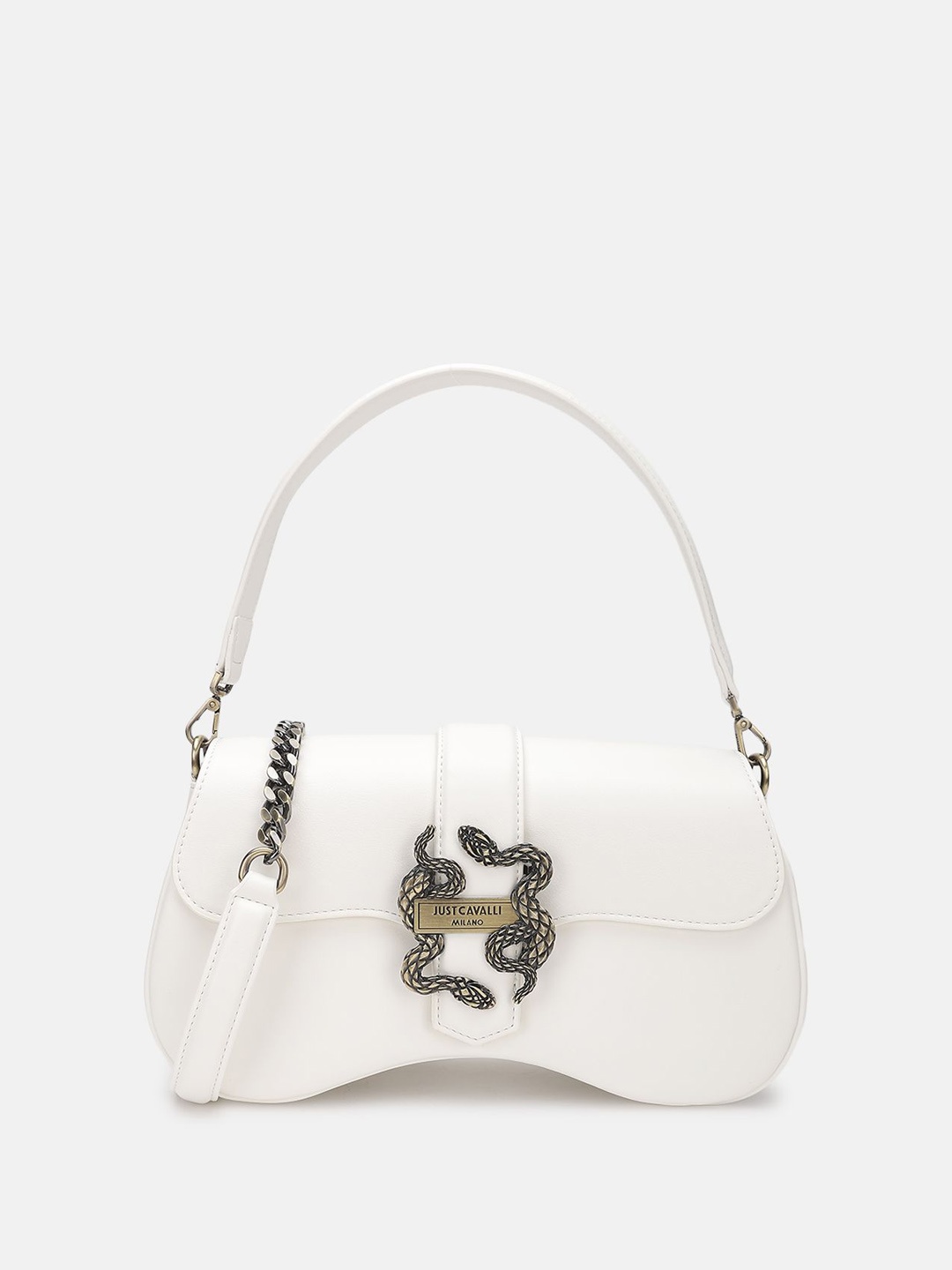 

Just Cavalli Women Solid Structured Satchel Bag, White