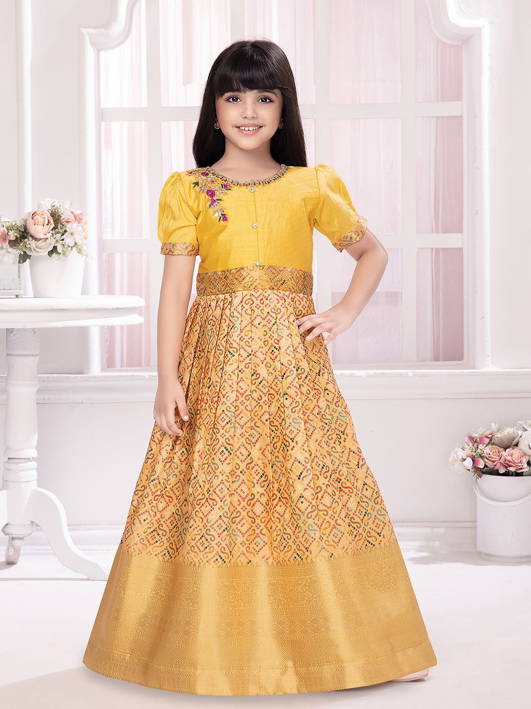 

Tiny Kingdom Girls Floral Print Fit & Flare Maxi Dress, Yellow