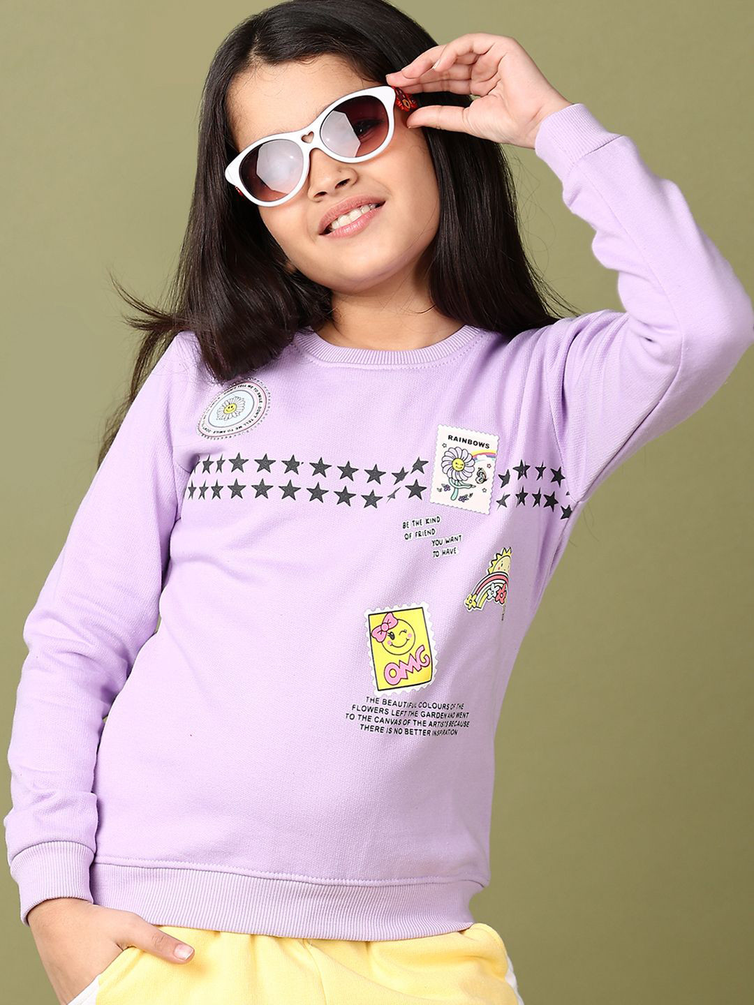 

V-Mart Girls Conversational Printed Cotton Round Neck Pullover Sweatshirt, Purple