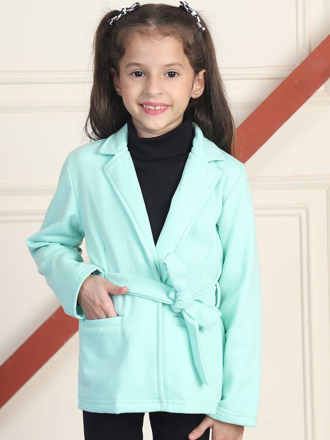 

MINI & MING Girls Cotton Long Sleeve Winter Casual Coats With Waist Belt, Turquoise blue