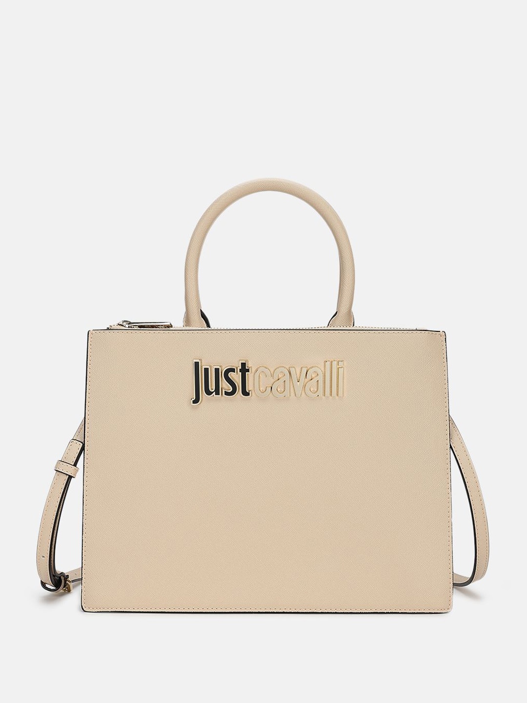 

Just Cavalli Women Solid Structured Handheld Bag, Beige