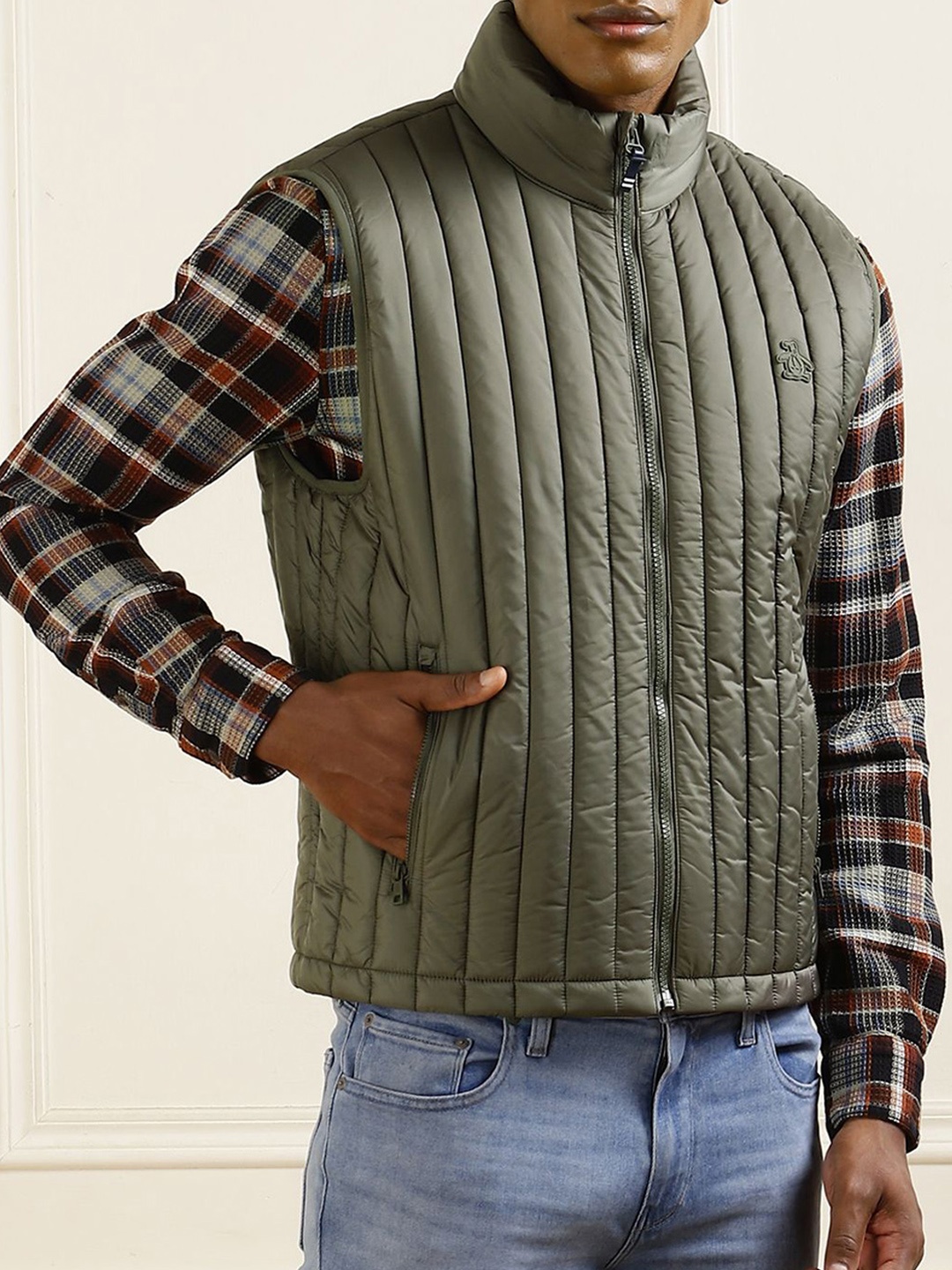 

Original Penguin Men Mock Collar Solid Casual Quilted Jacket, Olive