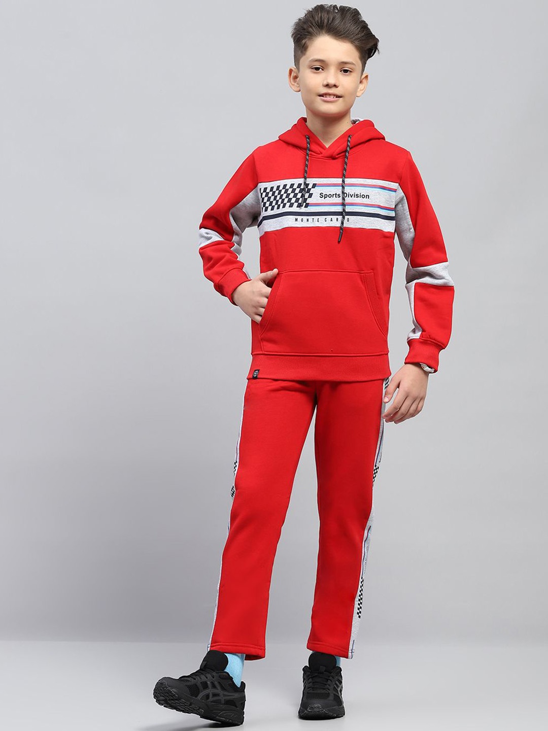 

Monte Carlo Boys Printed Hooded Mid-Rise Casual Tracksuits, Red