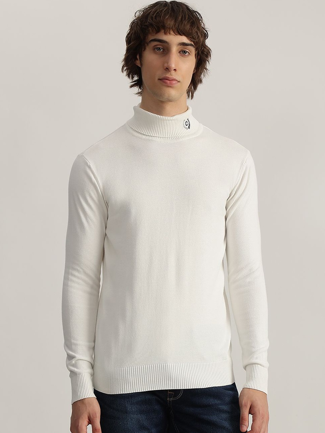 

Iconic Men Casual Solid Cotton Pullover Sweaters, Off white