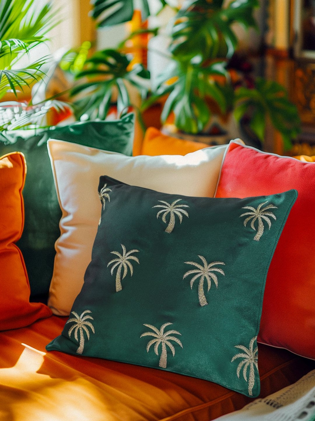 

Baarno Green & Gold-Toned Embroidered Square Cushion Covers