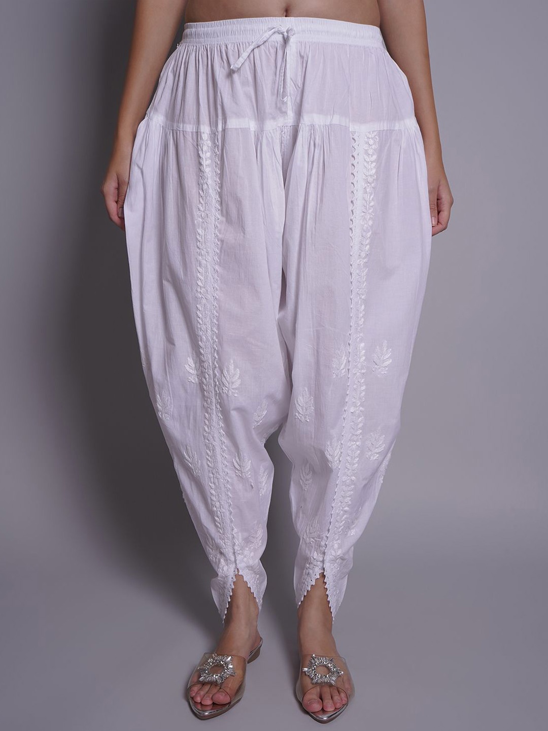 

Seva Chikan Women Cotton Hand Embroidered Chikankari Dhoti Pants, White