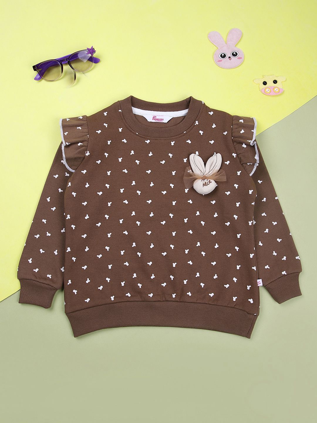 

V-Mart Girls Round Neck Cotton Printed Sweatshirt, Brown