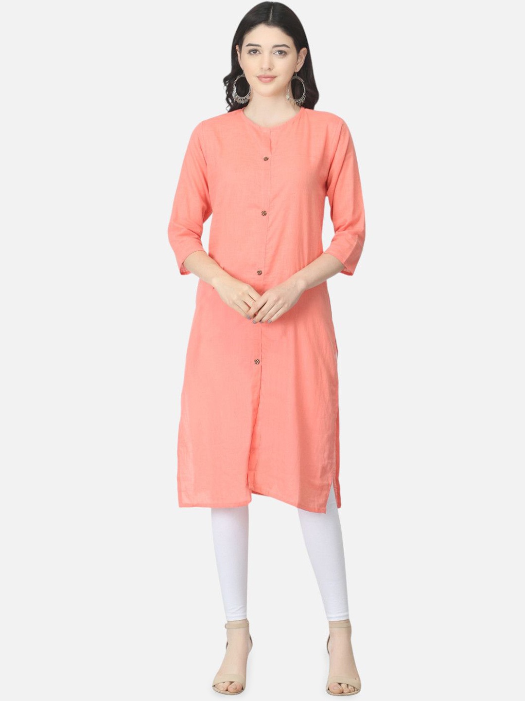 

Biyu Round Neck Cotton Straight Kurta, Peach