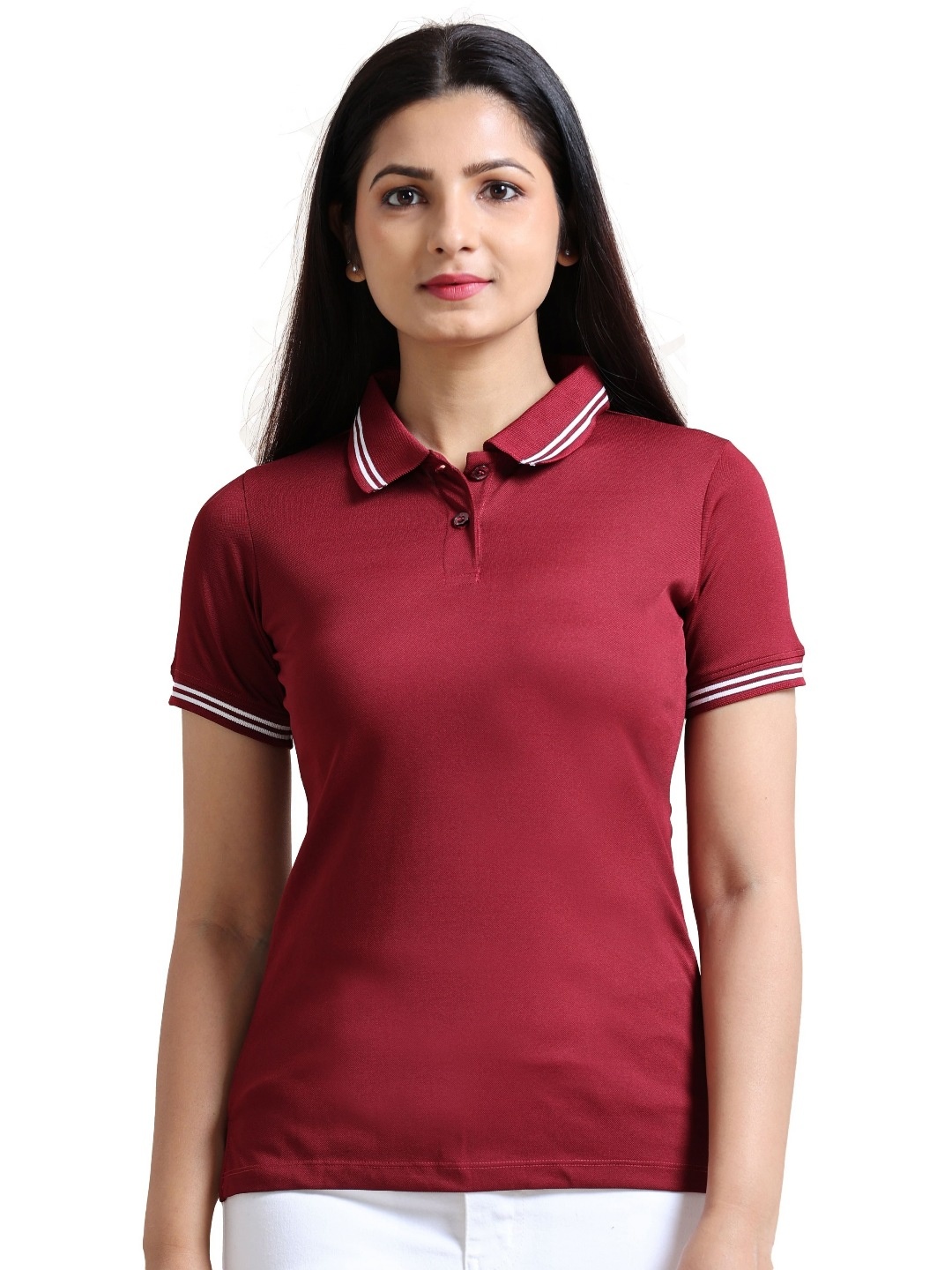 

ECOLINE Clothing Women Antimicrobial Solid Polo Collar T-shirt, Maroon