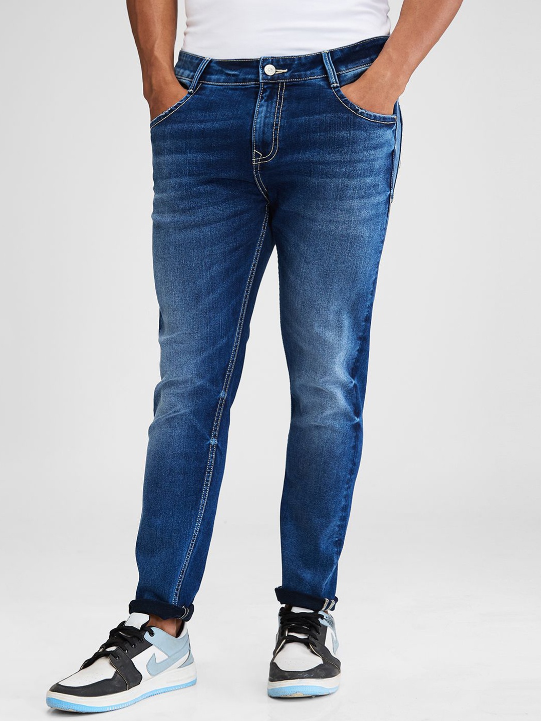 

SPYKAR Men Cotton Whiskers and Chevrons Kano Slim Fit Mid-Rise Stretchable Jeans, Blue
