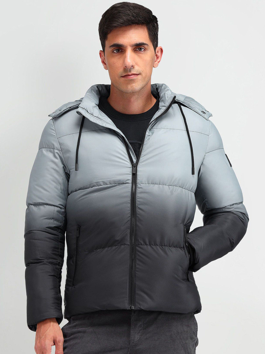 

Arrow Sport Men Ombre Crop Puffer Jacket, Grey