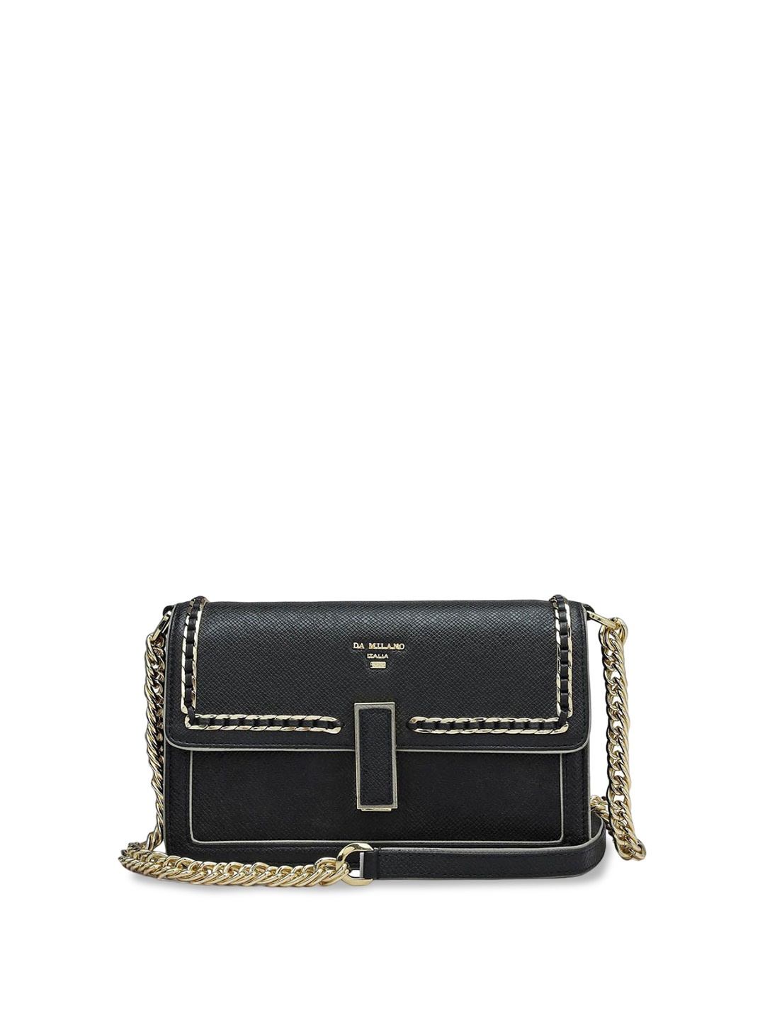 

Da Milano Women Textured Structured Leather Shoulder Bag, Black