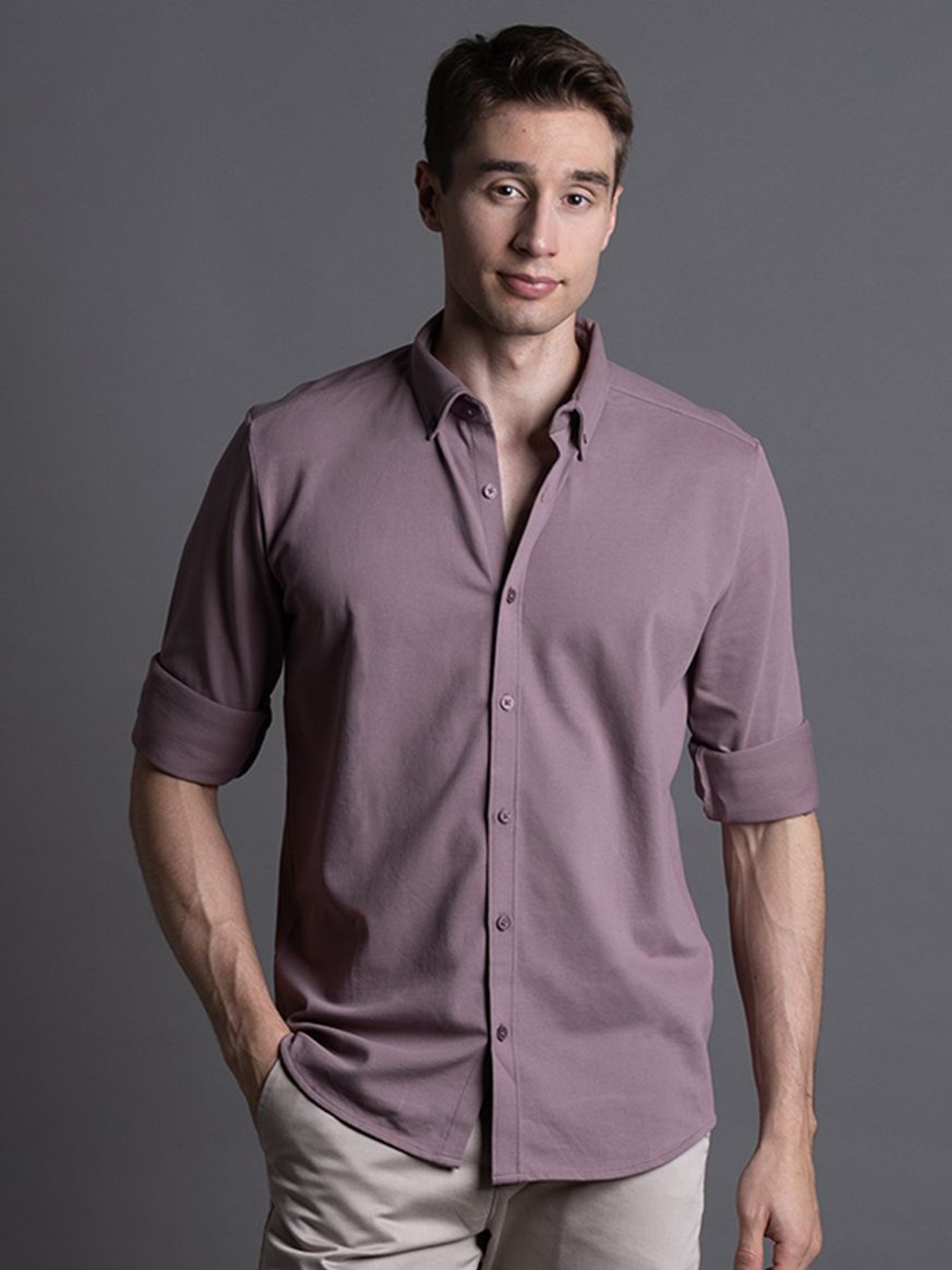 

ARISTOBRAT Men Slim Fit Opaque Casual Shirt, Mauve