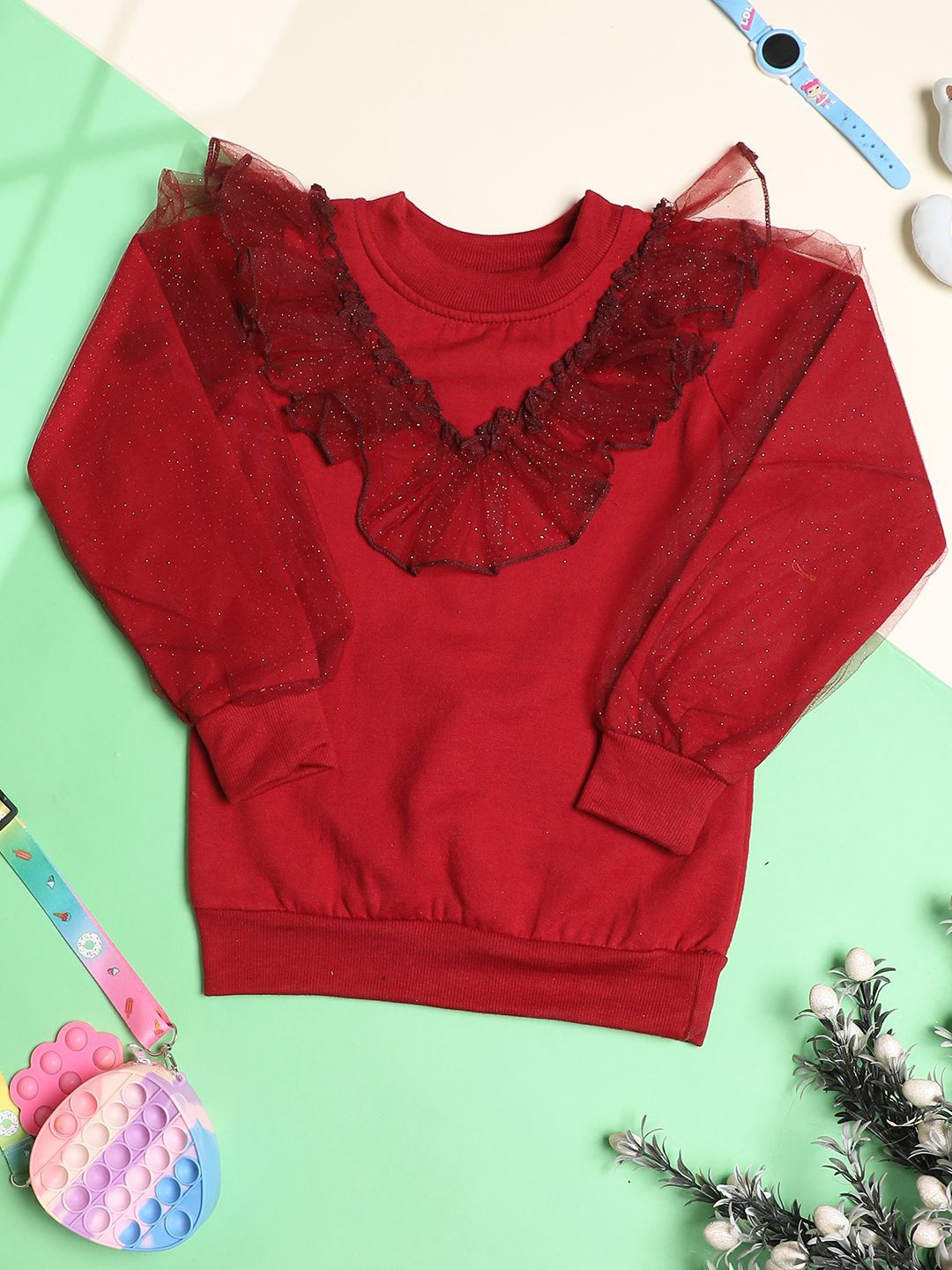 

Cutiekins Girls Embellished Long Sleeves Sweatshirt, Maroon