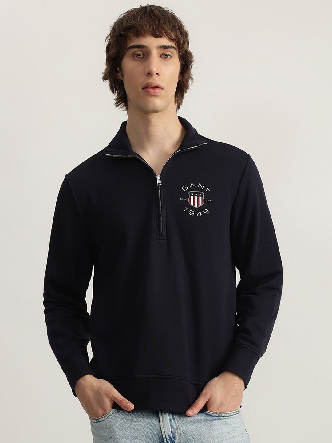 

GANT Men Solid Cotton Pullover Sweatshirt, Blue