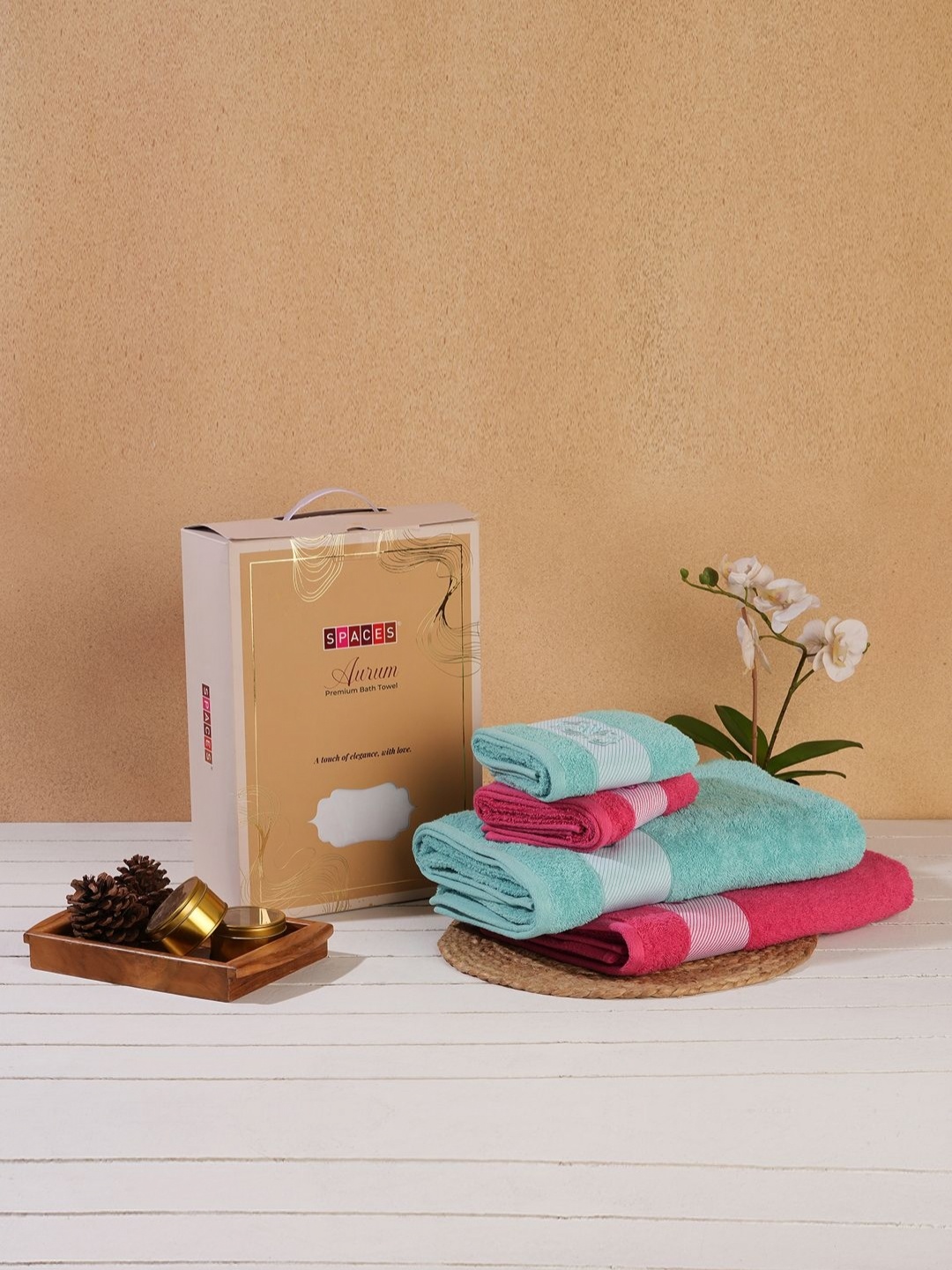 

SPACES Pink & Blue 4 Pieces Cotton 400 GSM Towel Set