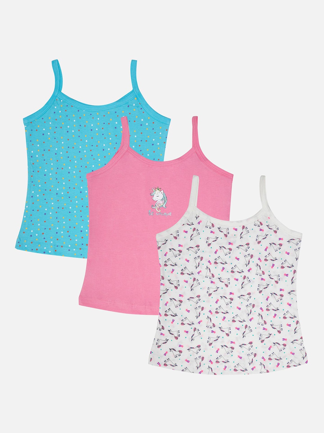 

Bodycare Girls Pack Of 3 Printed Assorted Cotton Camisoles