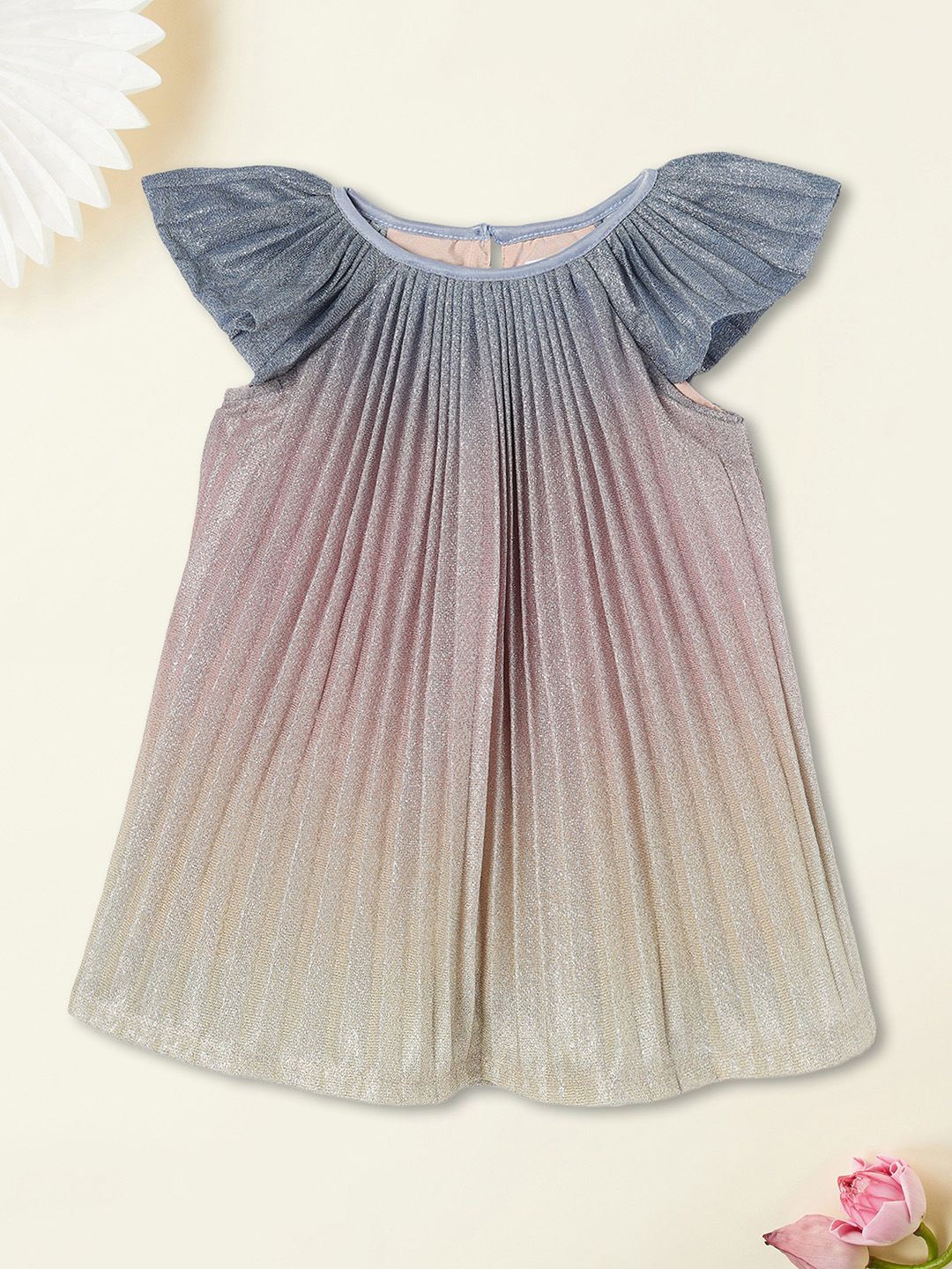 

max Girls Dyed Flutter Sleeve Pleated A-Line Dress, Grey