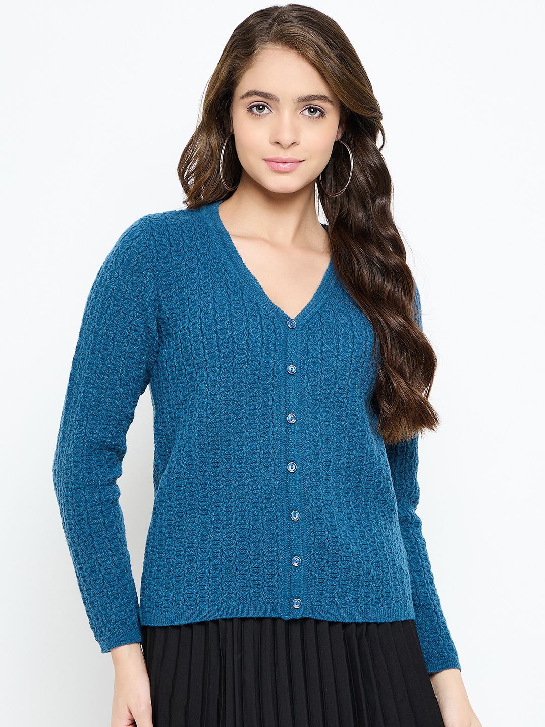 

CREATIVE LINE Women Cable Knit Winter Woollen Cardigan, Blue