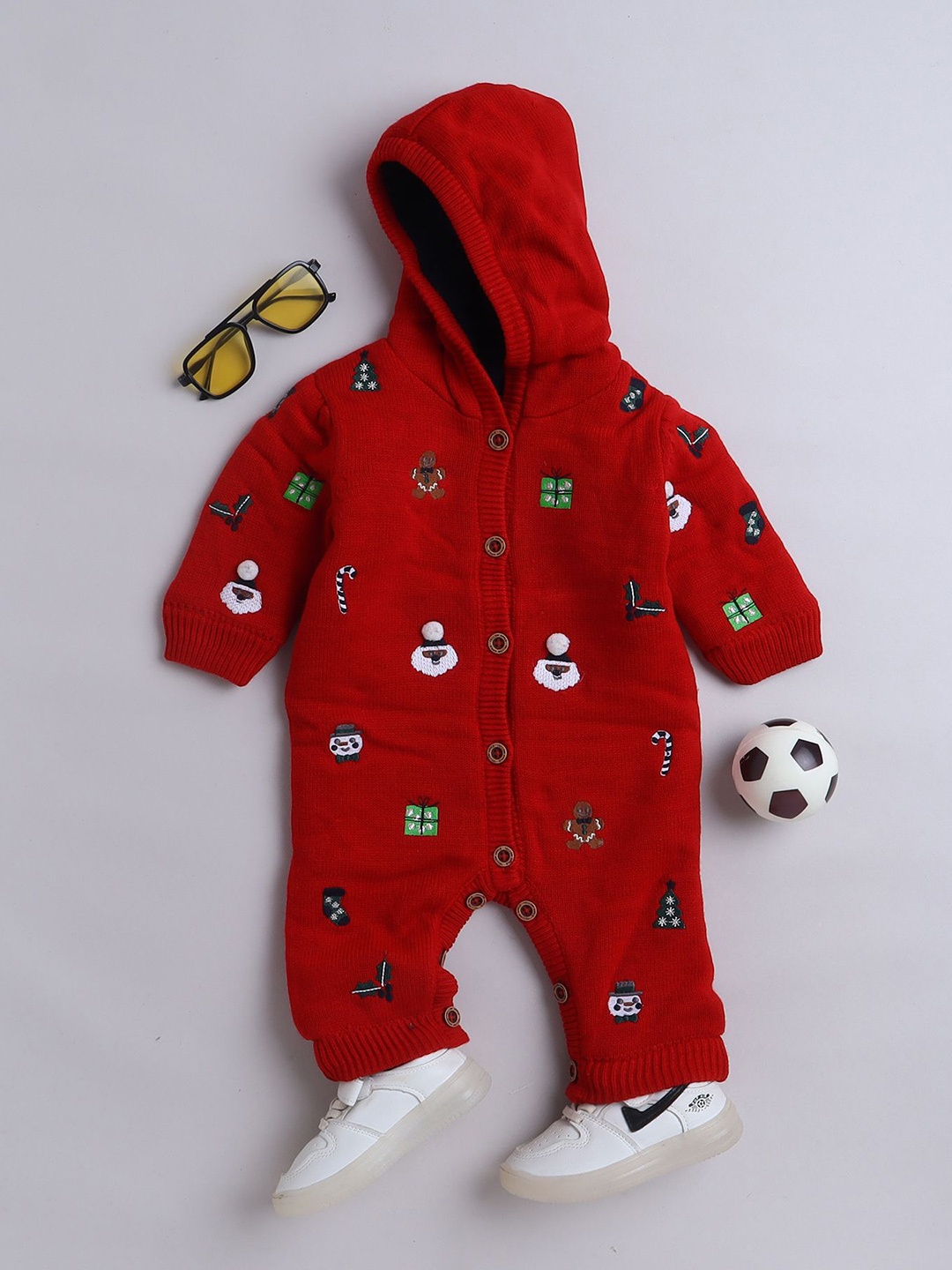 

Yellow Apple Infant Printed Rompers, Red