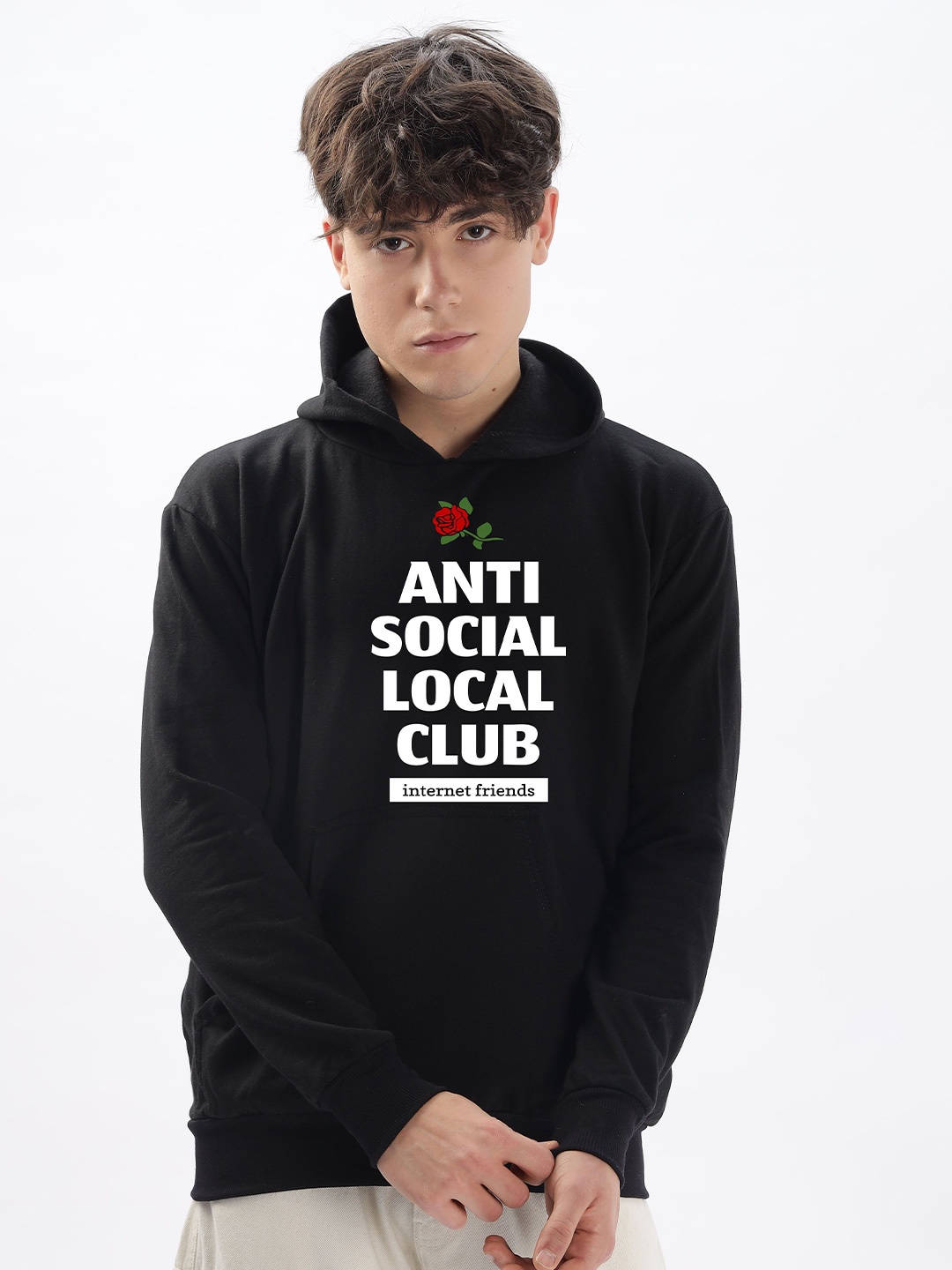 

FALTU.CO Men Cotton Printed Hooded Sweatshirt, Black