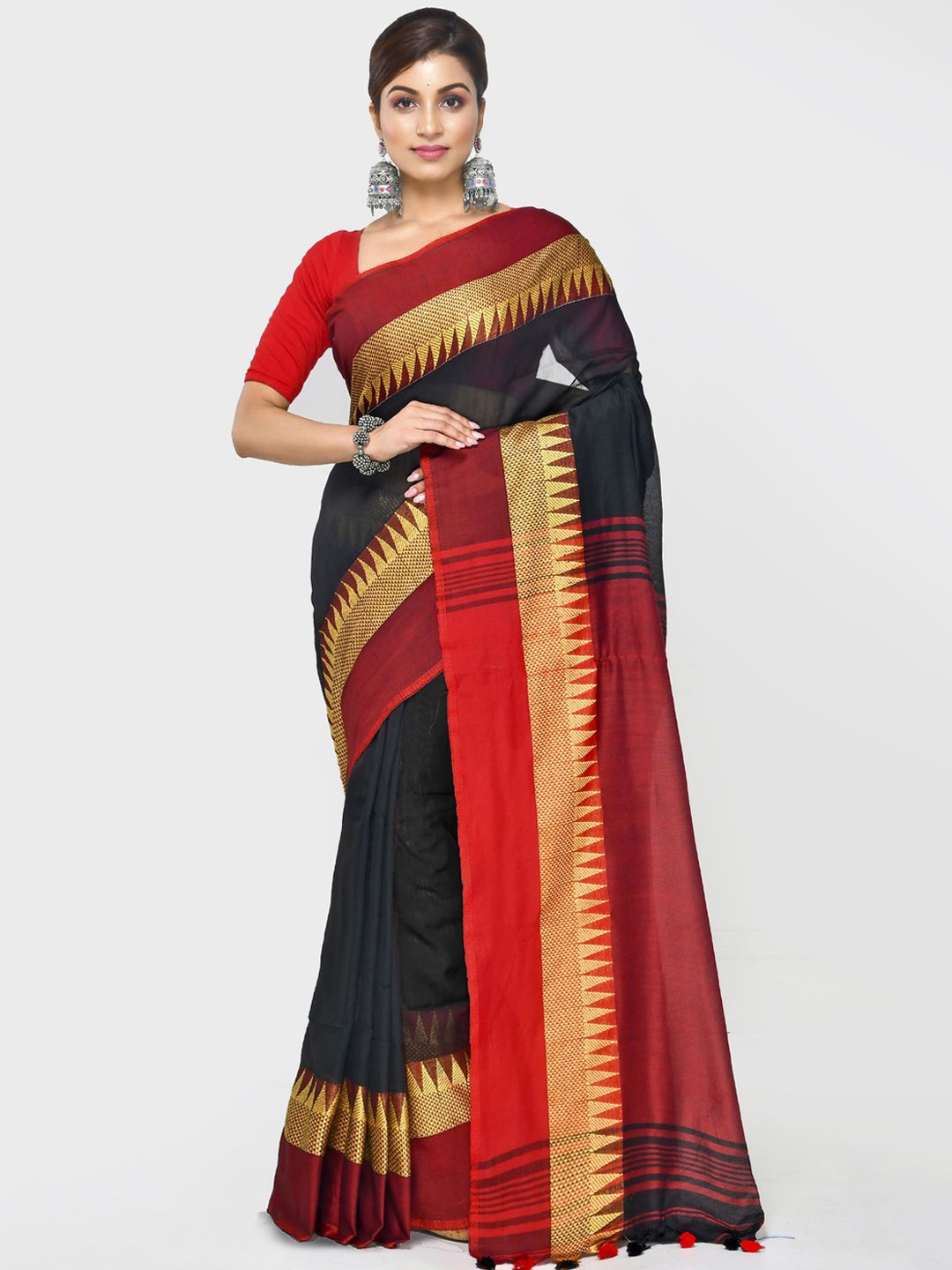 

Crochetin Zari Pure Cotton Ready to Wear Saree, Black