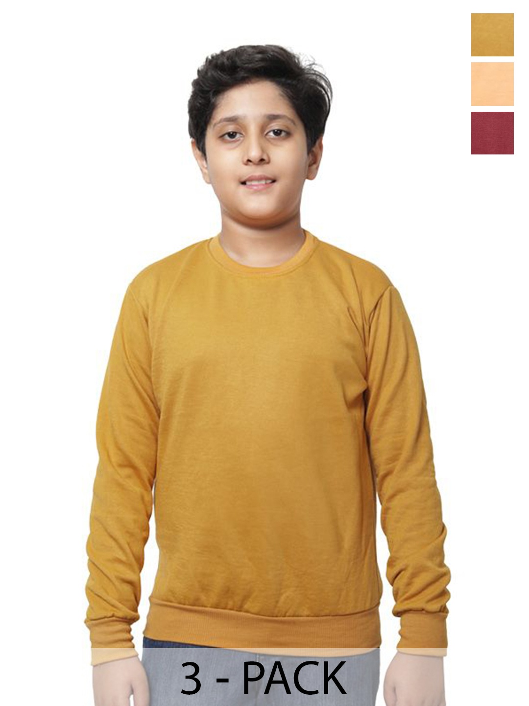 

BAESD Boys Pack of 3 Solid Sweatshirt, Mustard