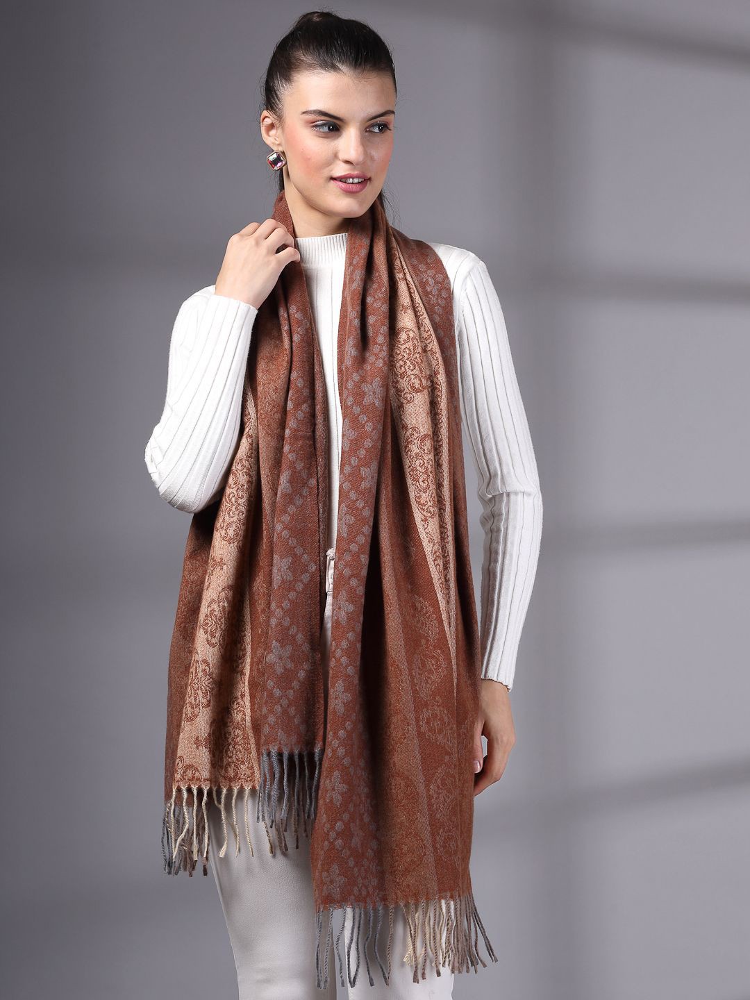 

Mafadeny Women Woven Design Stole, Brown