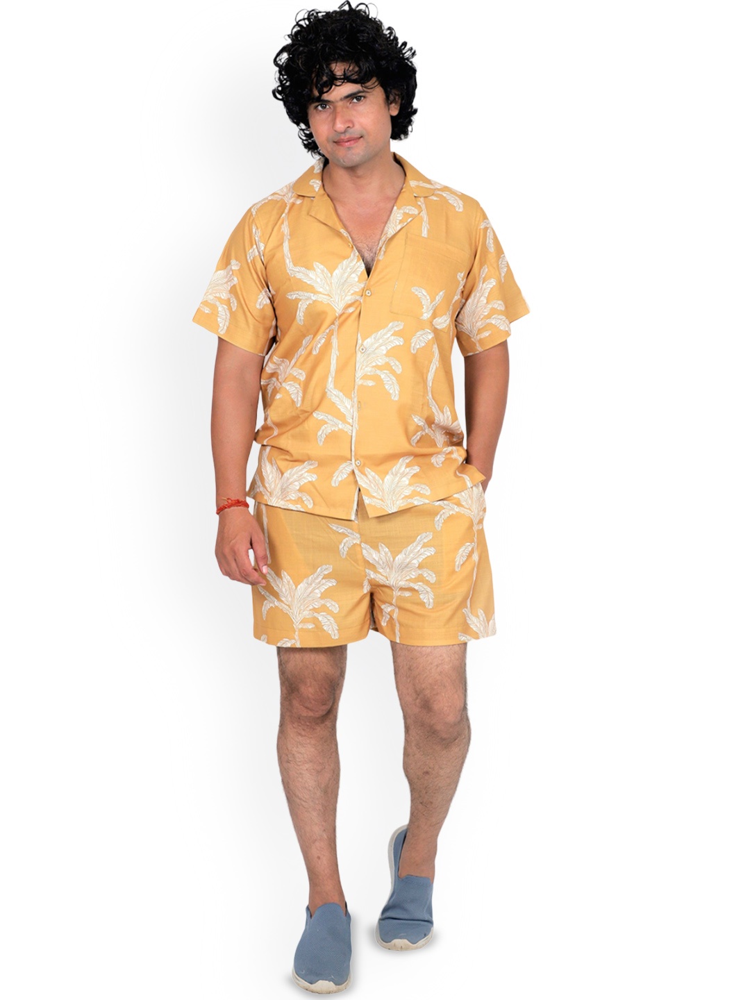 

TILISM Printed Pure Cotton Shirt With Shorts Co-Ords, Mustard