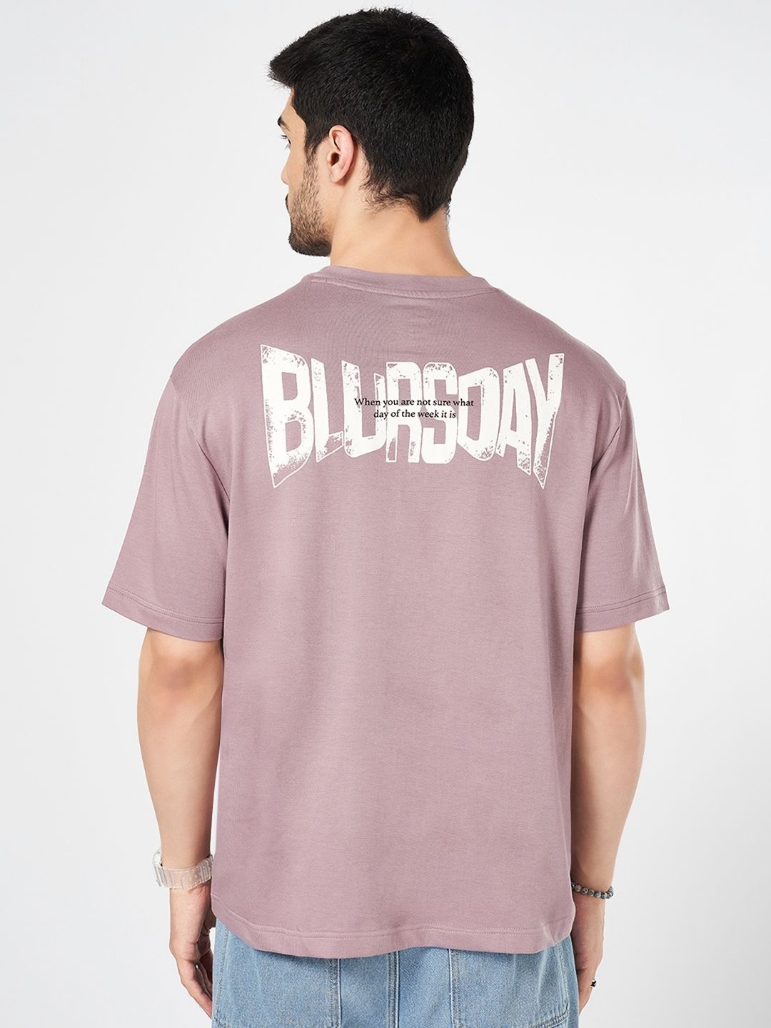 

People Men Typography Printed Round Neck Cotton Boxy T-shirt, Lavender