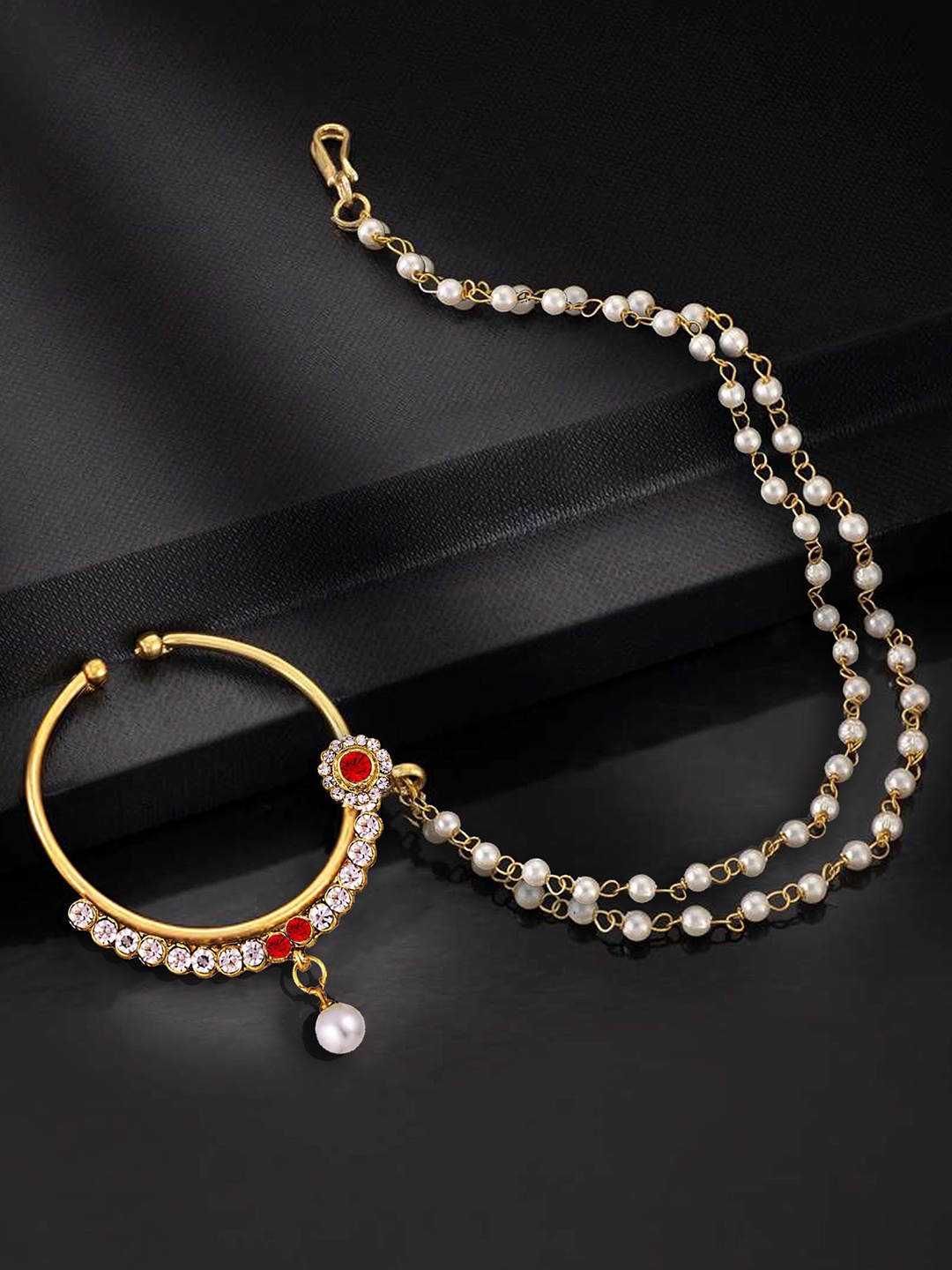 

LUCKY JEWELLERY 18k Gold-Plated Cubic Zirconia Chained Nosepin