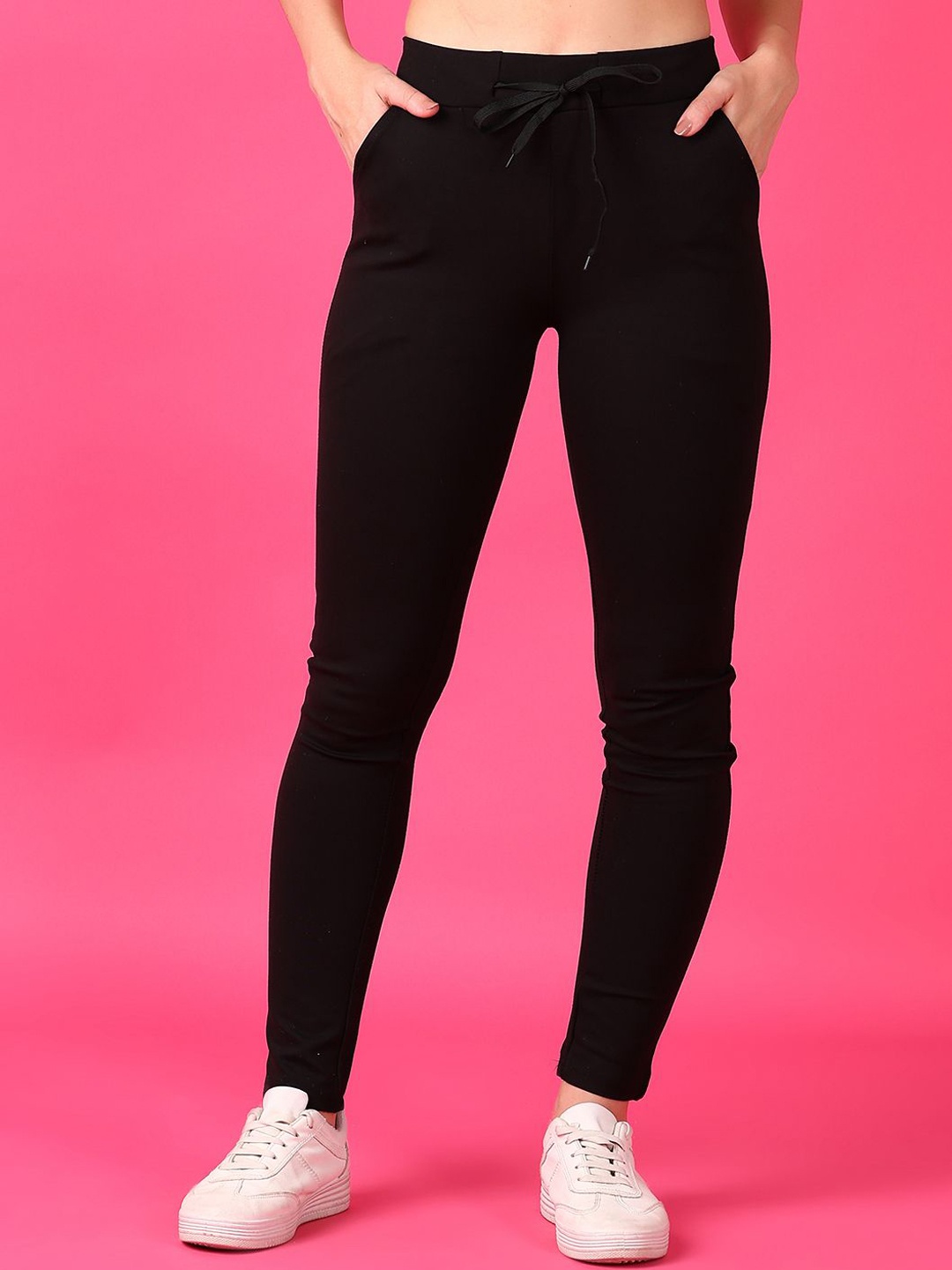 

V-Mart Women Cotton Mid-Rise Regular-Fit Trousers, Black