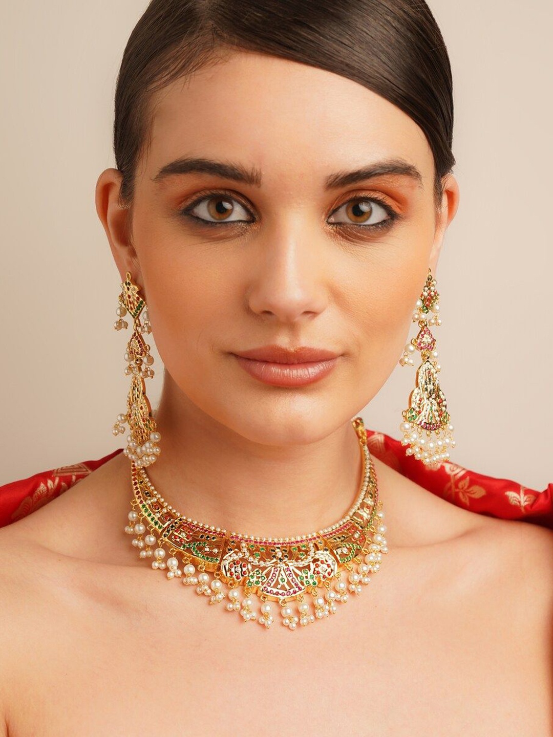 

JAYPORE Gold-Plated Stone Studded Jewellery Set