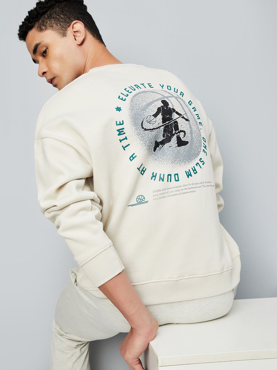 

max Men Typography Printed Round Neck Long Sleeves Cotton Sweatshirt, Grey