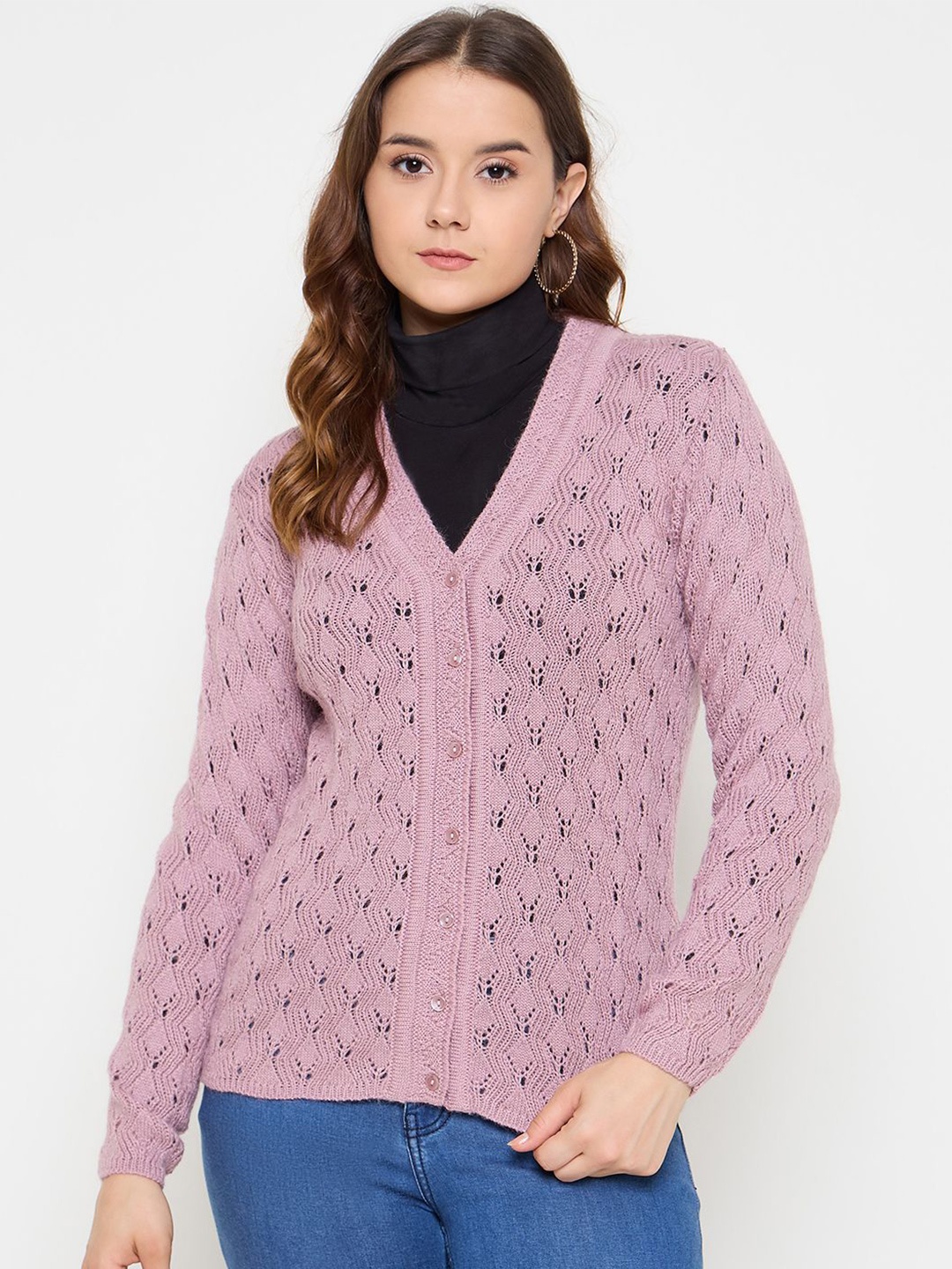 

CREATIVE LINE Women Woollen Long Sleeves Cardigan, Pink