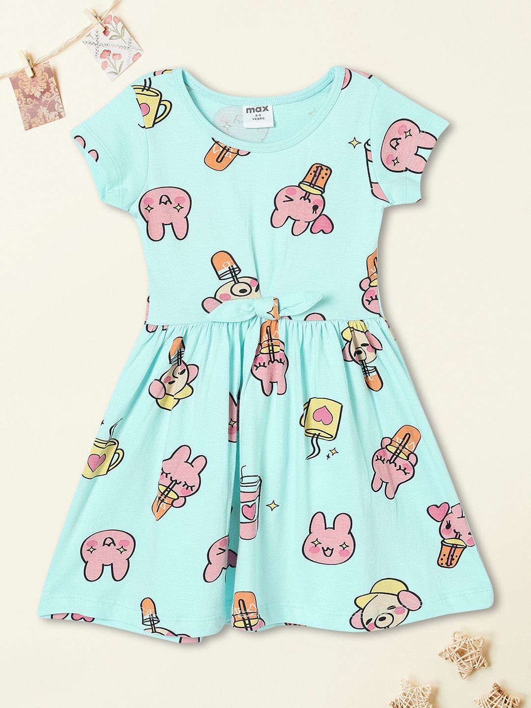 

max Girls Printed Fit & Flare Dress, Blue