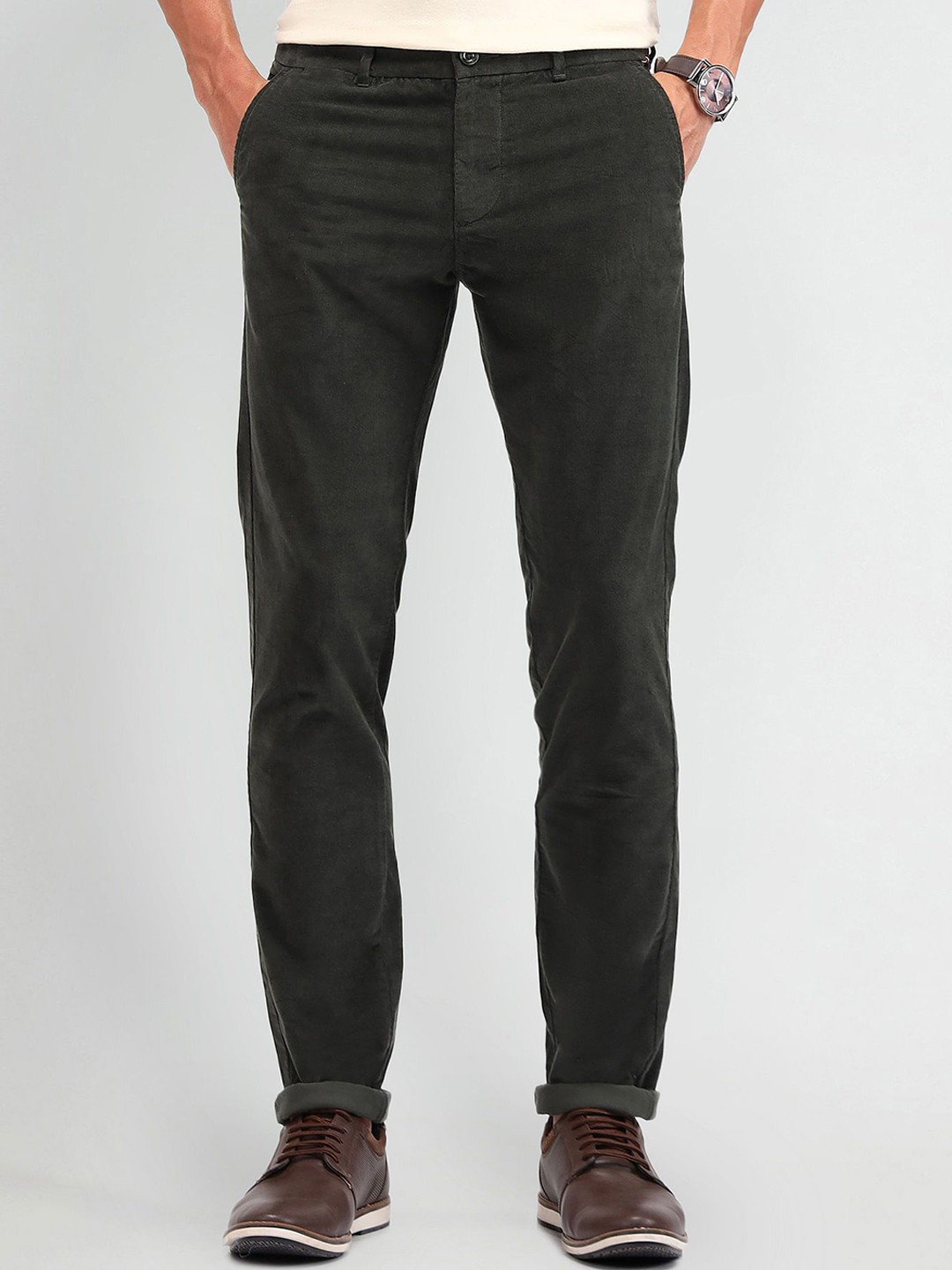 

Arrow Sport Men Mid-Rise Slim Fit Corduroy Trousers, Green