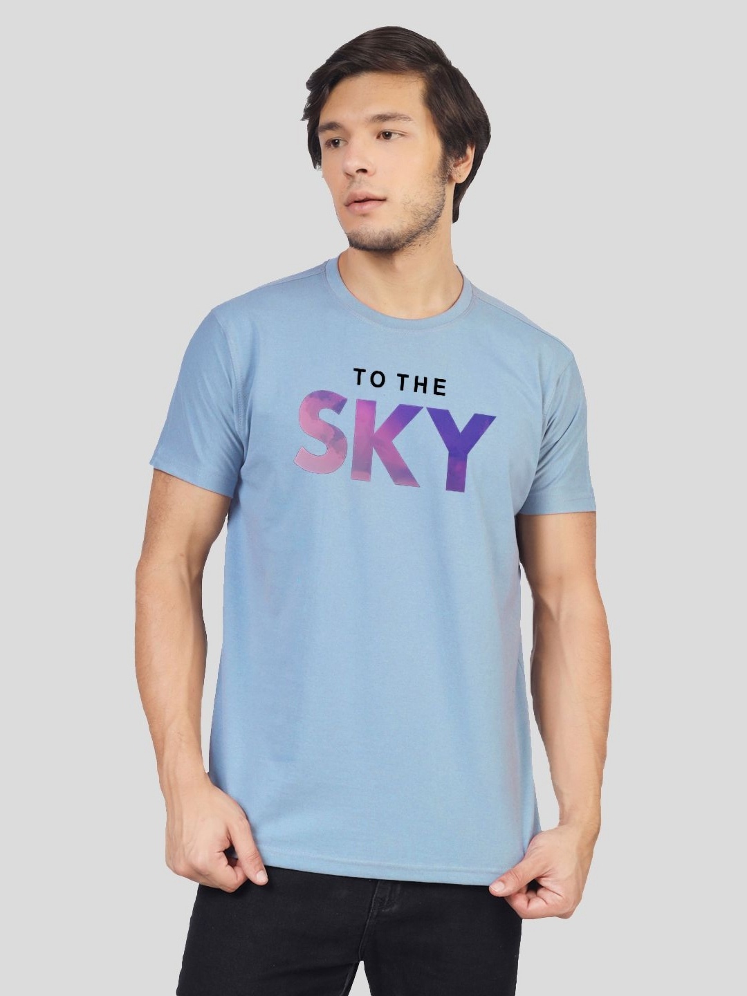 

Greylongg Men Typography Printed Round Neck Cotton T-shirt, Blue