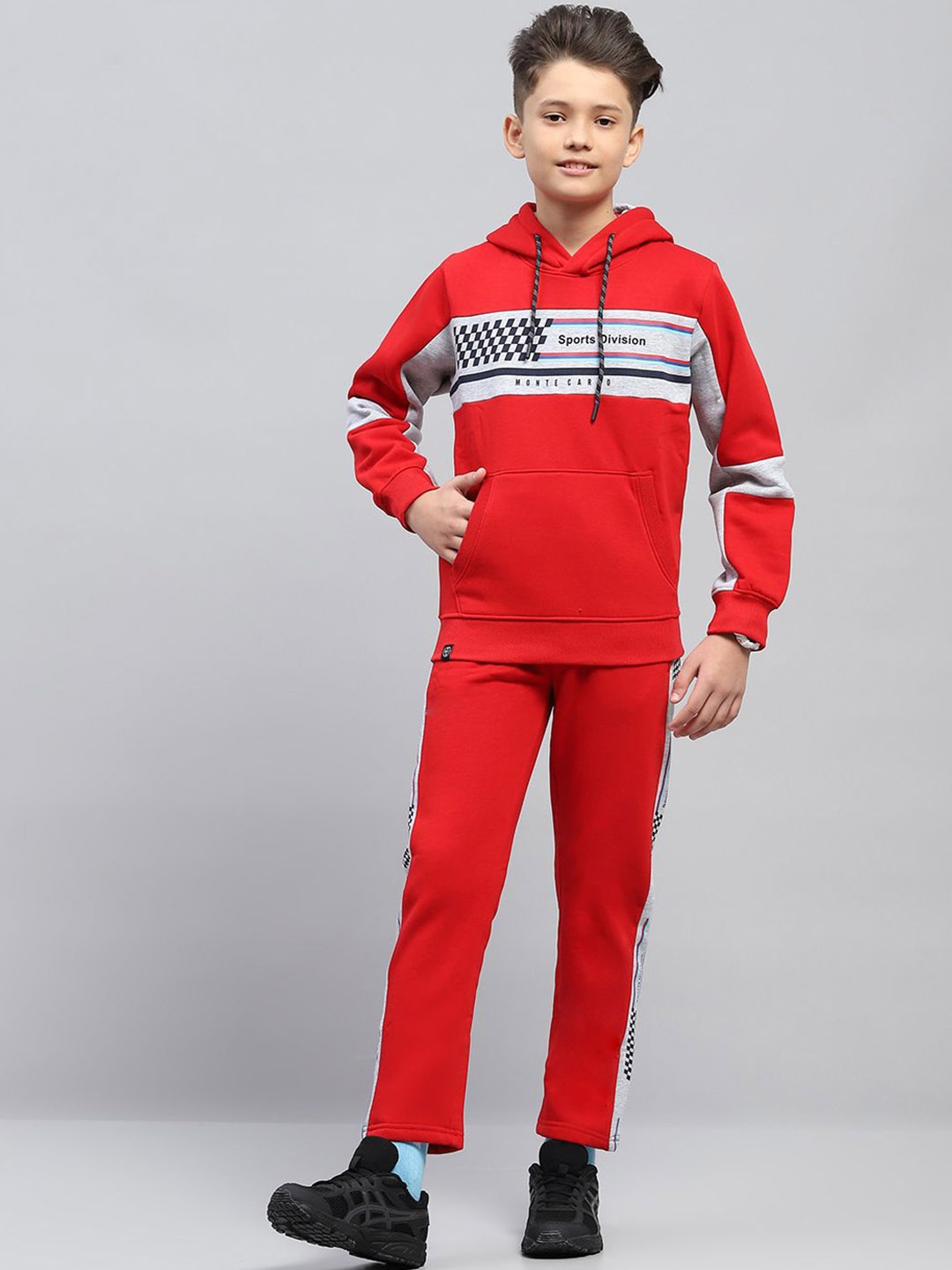 

Monte Carlo Boys Printed Hooded Tracksuit, Red