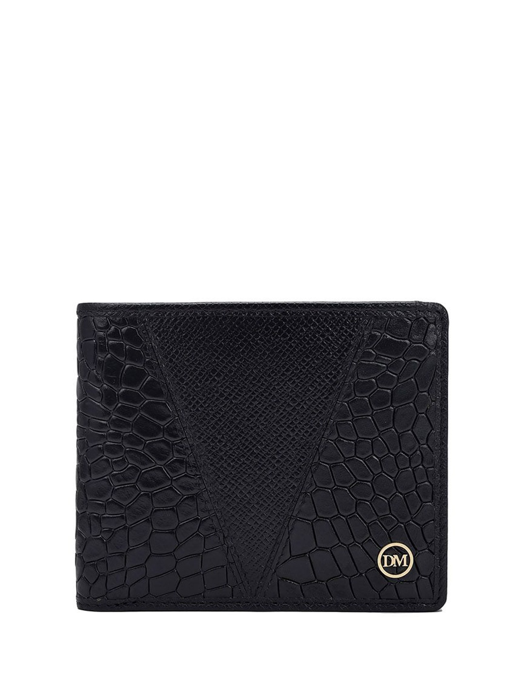 

Da Milano Men Textured Applique Leather Two Fold Wallet, Black
