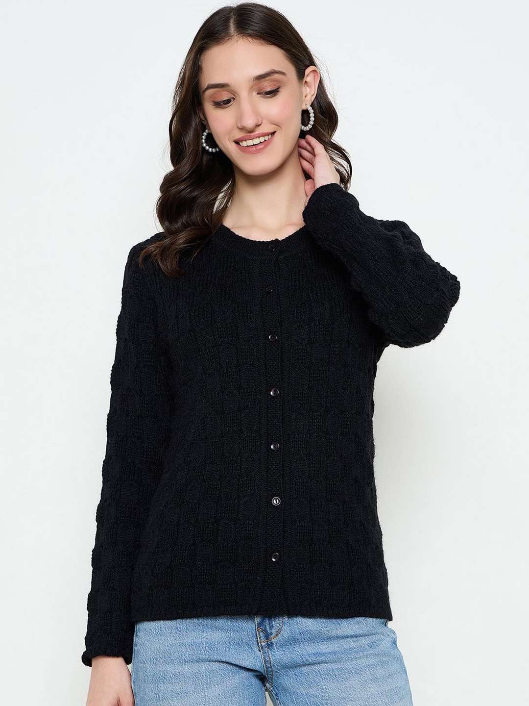 

CREATIVE LINE Women Woollen Cardigan, Black