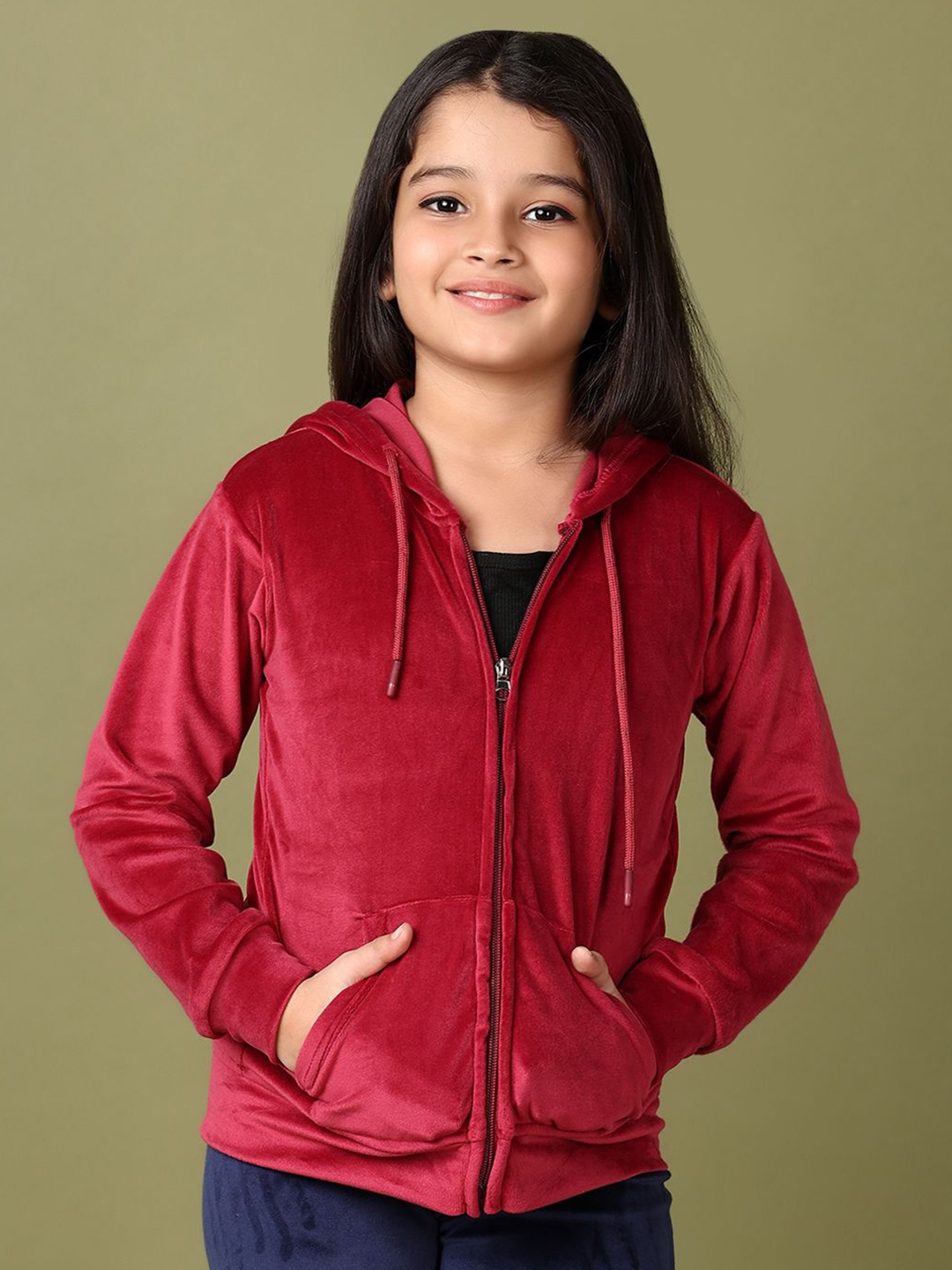 

V-Mart Girls Hooded Front-Open Sweatshirt, Maroon