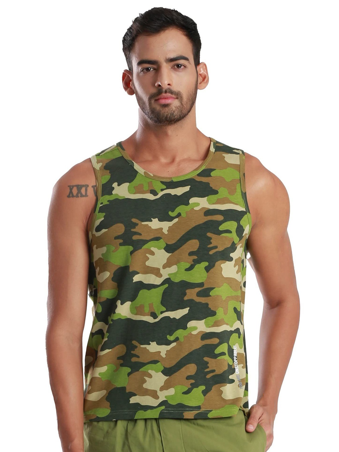 

FREECULTR Men Camouflage Printed Innerwear Vest, Green