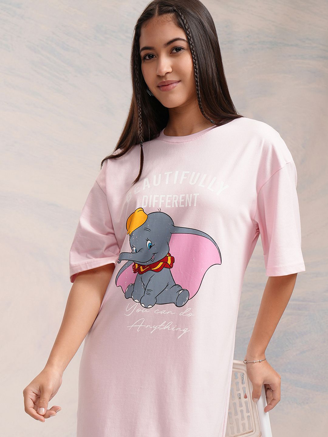 

Tokyo Talkies Disney Women Dumbo Printed Boxy Mini TShirt Dress, Pink