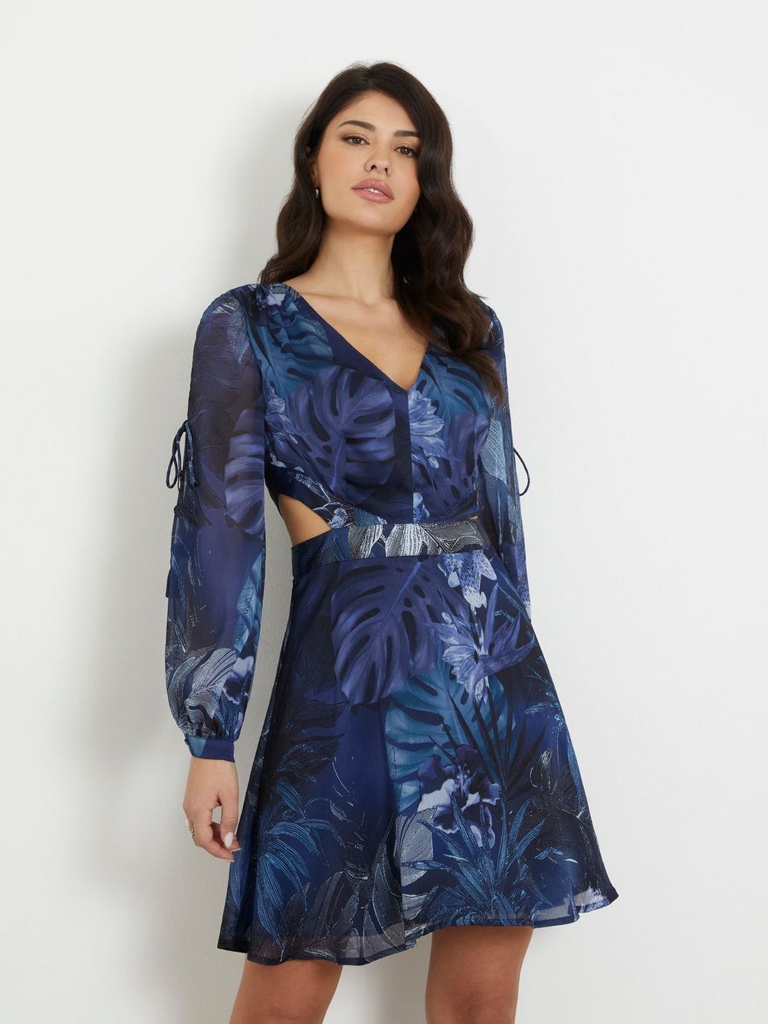 

GUESS Women Floral Printed A-Line Dress, Blue